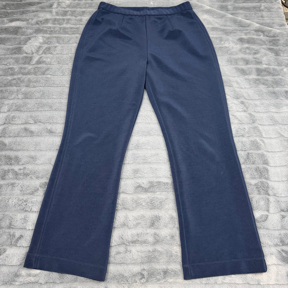 Chicos Travelers Navy Blue Ribbed Knit Pull On Pants Size 1 Short 15343